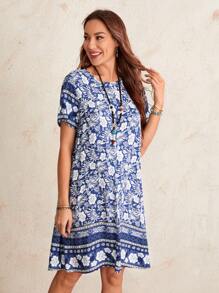 EMERY ROSE Keyhole Back Floral Print Dress