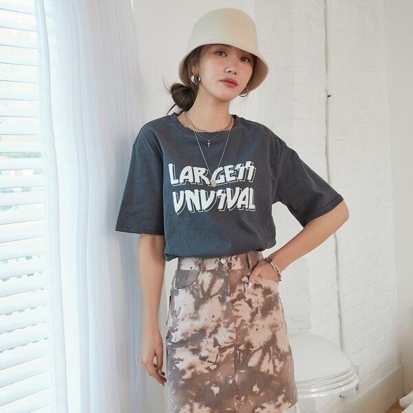 

Letter Graphic Drop Shoulder Tee, Dark grey