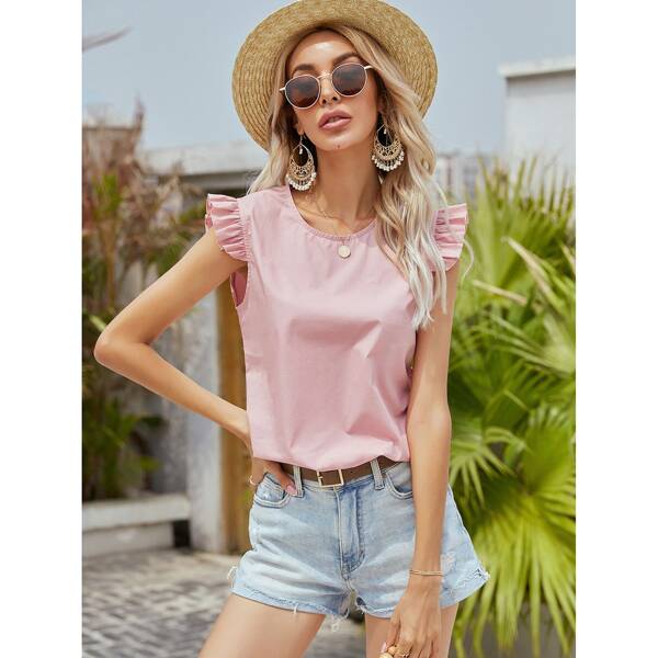 

Solid Ruffle Cuff Blouse, Baby pink