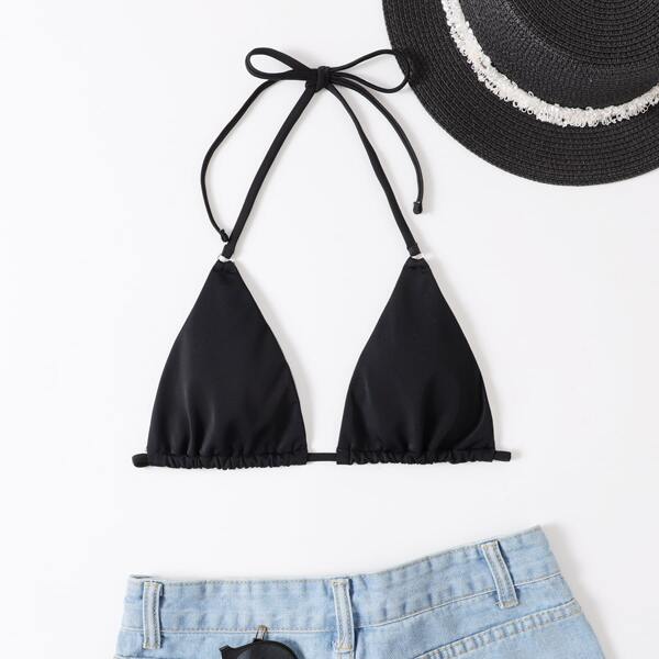 

Halter Triangle Bikini Top, Black
