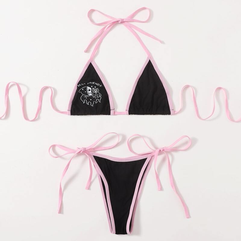 

Cartoon Print Lingerie Set, Black