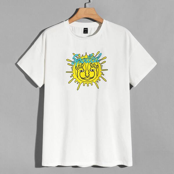

Men Drop Shoulder Letter Graphic Tee, White