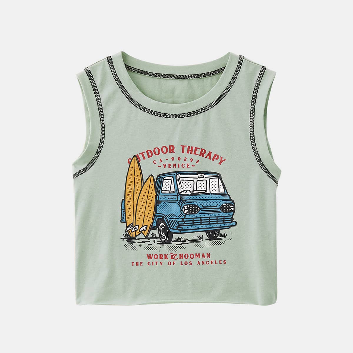 

Stitching Trim Letter Graphic Tank Top, Mint green