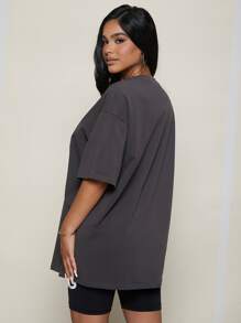 SHEIN SXY Drop Shoulder Letter Graphic Oversize Tee - Dark Grey - View 2