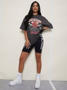 SHEIN SXY Drop Shoulder Letter Graphic Oversize Tee - Dark Grey - View 3