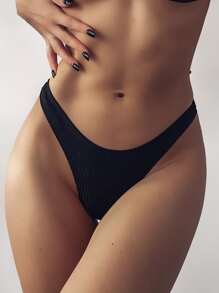 Swim Basics Summer Beach Solid High Cut Bikini Panty - Black - View 1