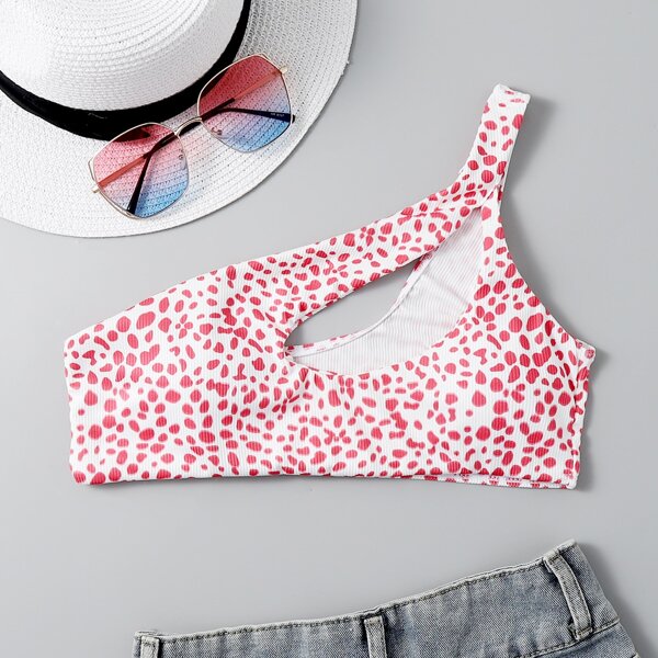 

Dalmatian Cut-out One Shoulder Bikini Top, Red and white