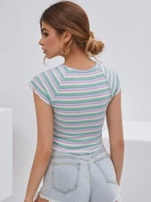 Raglan Sleeve Striped Tee - Multicolor - View 2