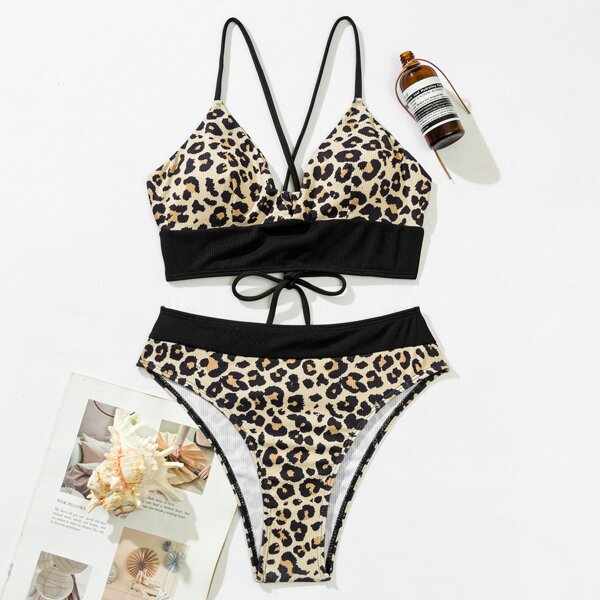 

Leopard High Waisted Bikini Swimsuit, Multicolor