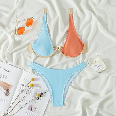 Color Block Underwire Bikini Swimsuit