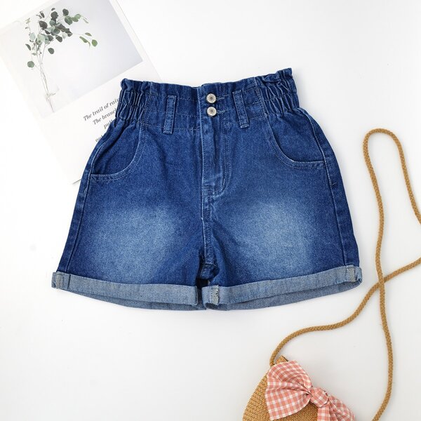 

Джинсовые шорты с пуговицами для девочек, Синий цвет средней стирки