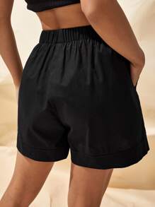 Tie Waist Slant Pocket Shorts - Black - View 2