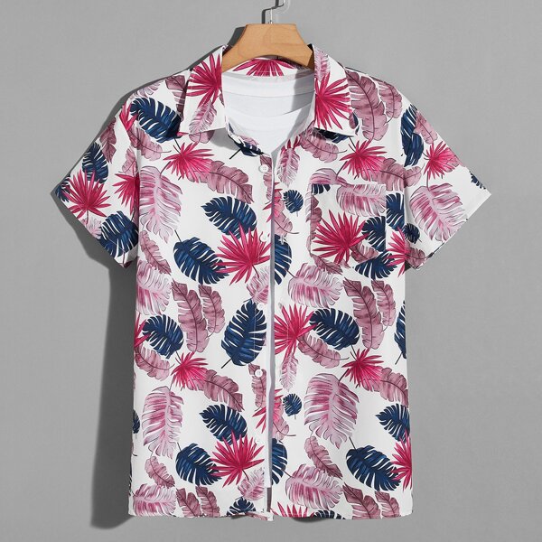 

Men Tropical Pocket Patched Shirt, Multicolor