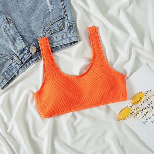 

Solid Rib Bikini Top, Orange