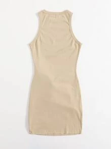 SHEIN Privé Ruched Tie Front Solid Bodycon Dress - Khaki - View 2