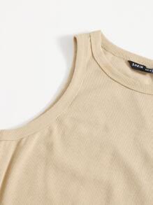 SHEIN Privé Ruched Tie Front Solid Bodycon Dress - Khaki - View 5