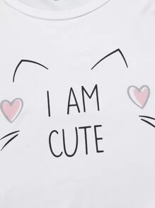 Slogan & Cartoon Graphic Tee & Pants PJ Set / Pajama Set - Multicolor - View 4