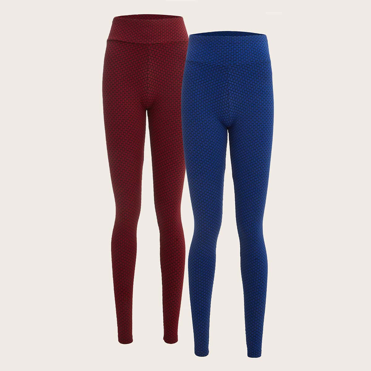 

2pc Textured Knit Sports Leggings, Red