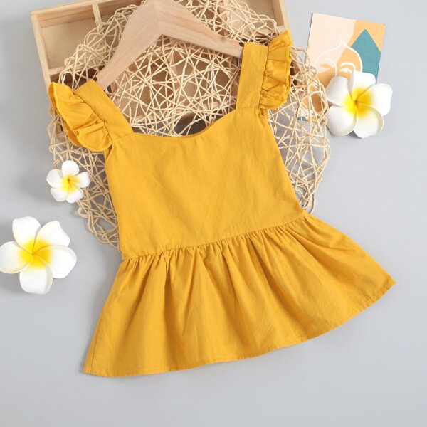 

Toddler Girls Solid Ruffle Hem Top, Mustard yellow