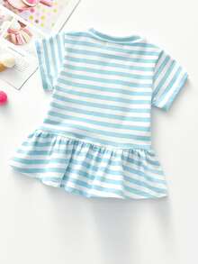 Vestidos para niña pequeña Volante rígido Dibujos animados A rayas Dulce - Azul y blanco - Ver 2