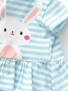 Vestidos para niña pequeña Volante rígido Dibujos animados A rayas Dulce - Azul y blanco - Ver 3