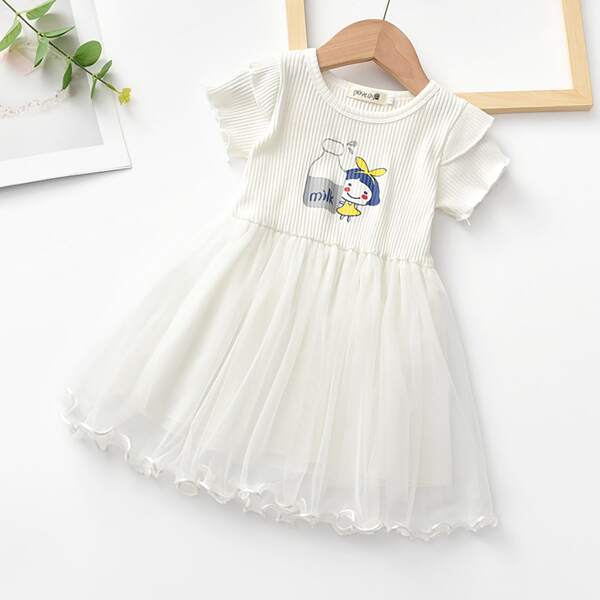

Toddler Girls Cartoon Graphic Tutu Dress, White
