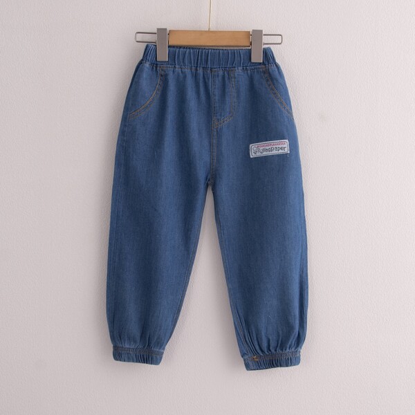 

Toddler Boys Letter Patched Tapered Jeans, Dark wash