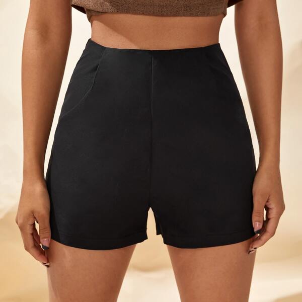 

High Waist Straight Leg Shorts, Black