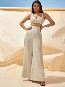 Conjunto top de tirantes corto con pantalones amplios - Albaricoque - Ver 1