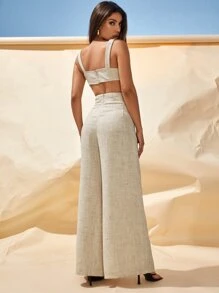 Conjunto top de tirantes corto con pantalones amplios - Albaricoque - Ver 2