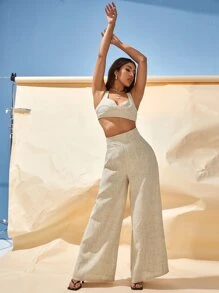 Conjunto top de tirantes corto con pantalones amplios - Albaricoque - Ver 3