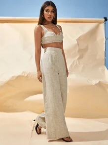 Conjunto top de tirantes corto con pantalones amplios - Albaricoque - Ver 4