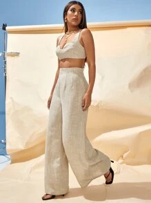 Conjunto top de tirantes corto con pantalones amplios - Albaricoque - Ver 5