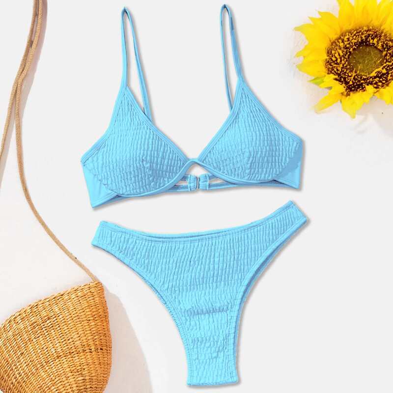 

Smocked Underwire Bikini Swimsuit, Baby blue