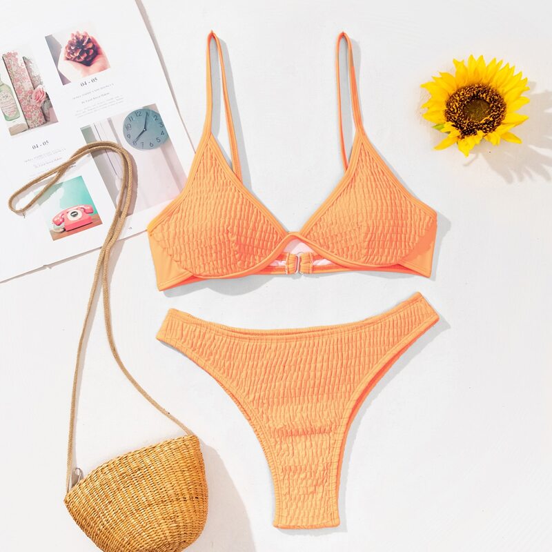 

Smocked Underwire Bikini Swimsuit, Orange