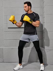 Boyfriend Style Men 2 In 1 Letter Graphic Sport Tights With Phone Pocket - Multicolor - View 3