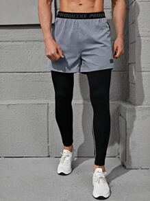 Boyfriend Style Men 2 In 1 Letter Graphic Sport Tights With Phone Pocket - Multicolor - View 5