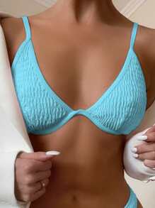 Summer Smocked Underwire Bikini Top - Baby Blue - View 1