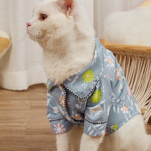 

Flower Print Pet Shirt, Light grey