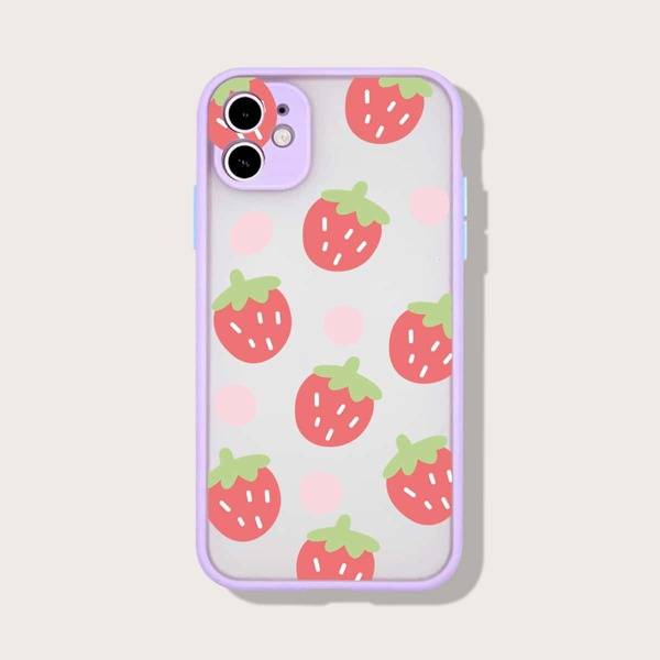 

Strawberry Print Contrast Frame Phone Case, Purple