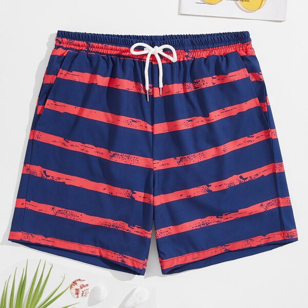 

Men Stripe Drawstring Swim Trunks, Multicolor