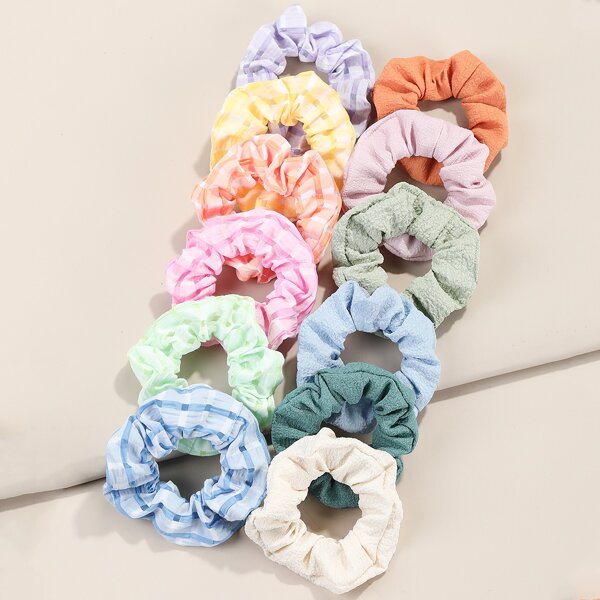 

12pcs Toddler Girls Plaid Scrunchie, Multicolor