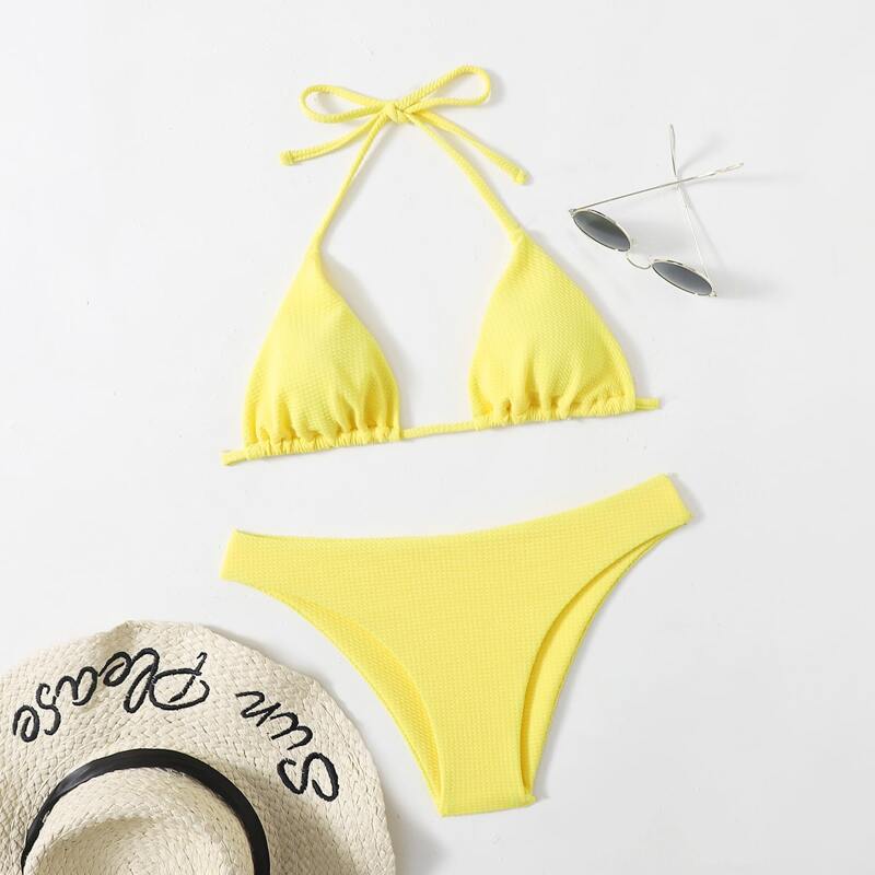 

Solid Triangle Bikini Swimsuit, Yellow