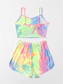 SHEIN 青少年女孩紮染吊帶上衣和短褲套裝