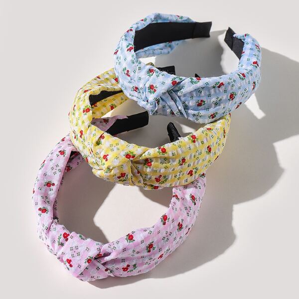 

3pcs Toddler Girls Flower Print Knot Decor Headband, Multicolor