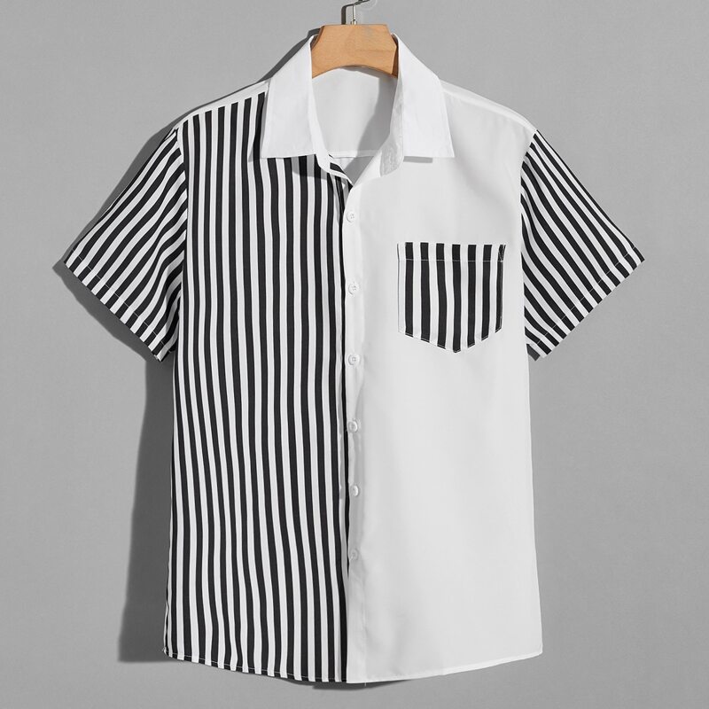 

Guys Contrast Striped Button Front Shirt, White