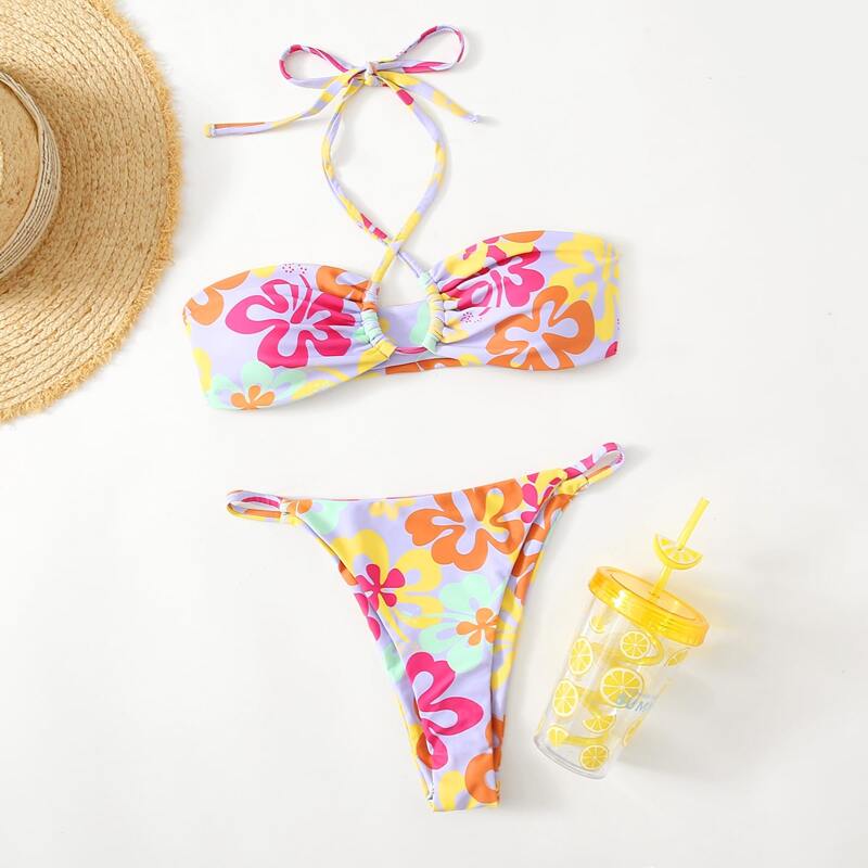 

Floral Print Bikini Swimsuit, Multicolor