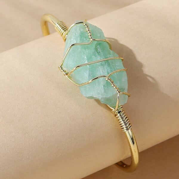 

Stone Decor Gold Plated Cuff Bracelet, Green
