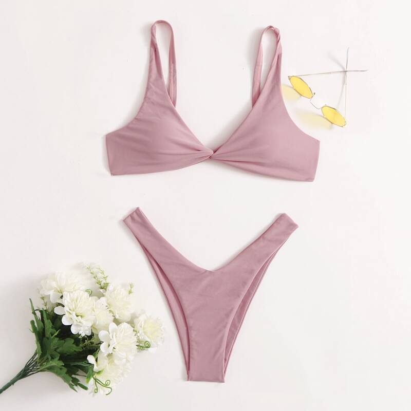 

Solid Twist Bikini Swimsuit, Dusty pink