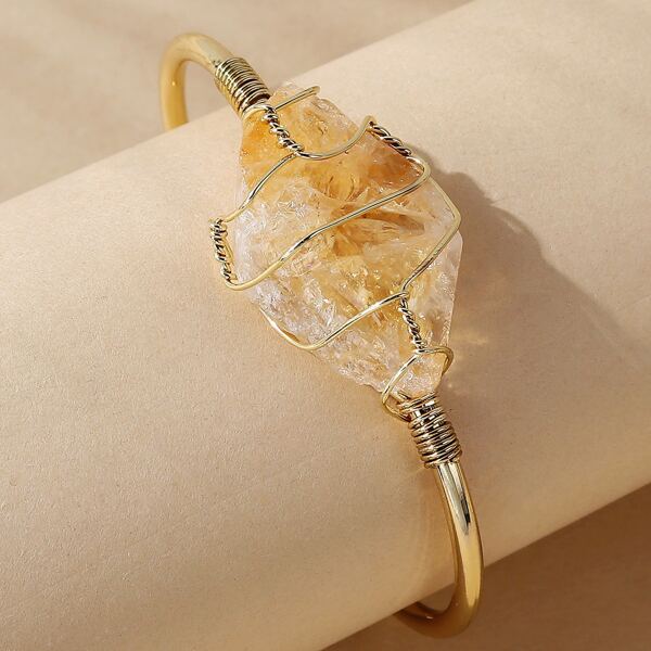 

Stone Decor Gold Plated Cuff Bracelet, Yellow